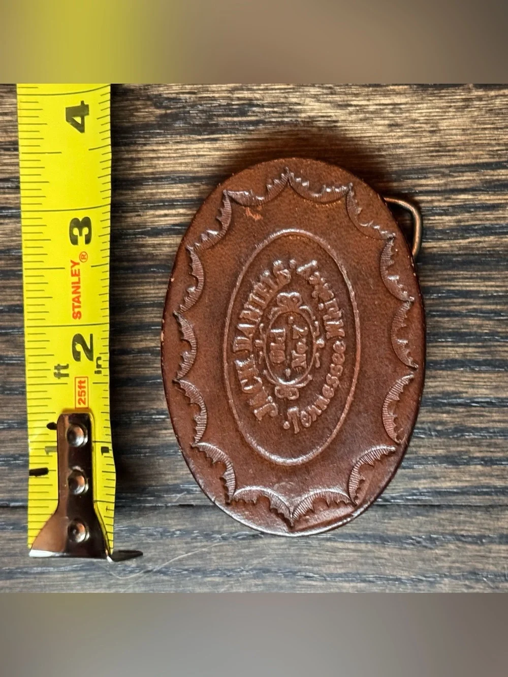 Jack Daniel’s Brown Oval Leather Belt Buckle with Embossed Logo